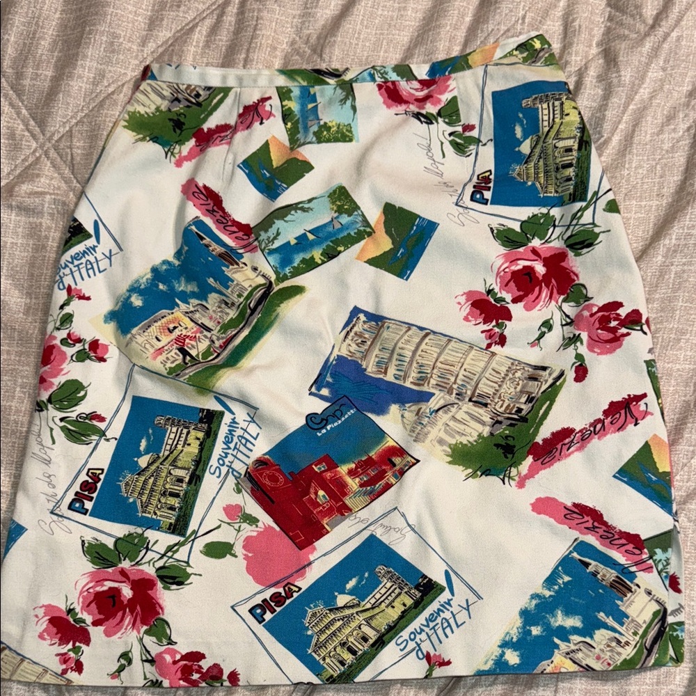 Harold’s Floral Travel Italy Postcard Print A-line Skirt Sz 6